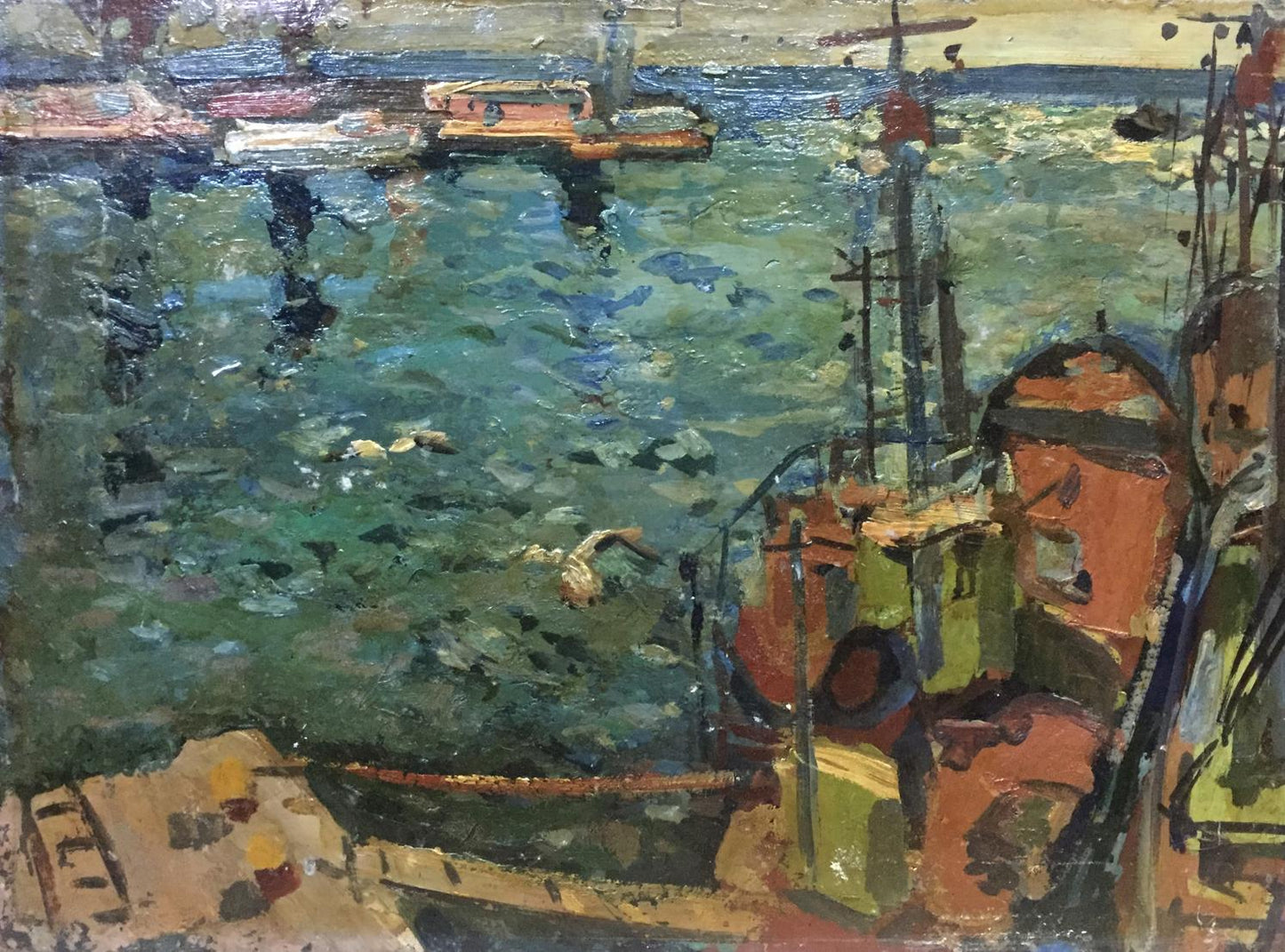 Vibrant impressionist oil painting of River port by Karelin Vyacheslav