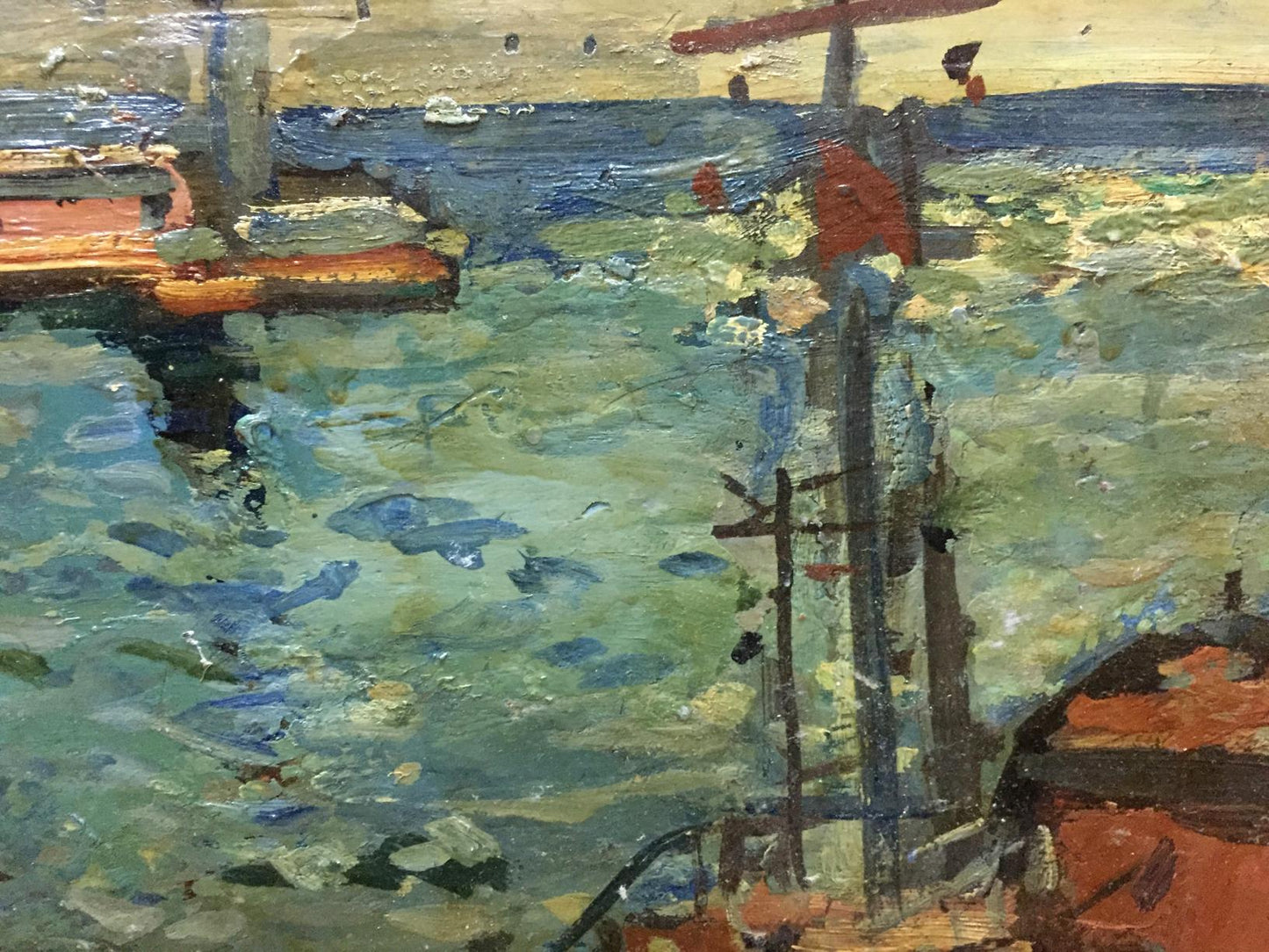 Textured impressionist oil painting of River port by Karelin Vyacheslav