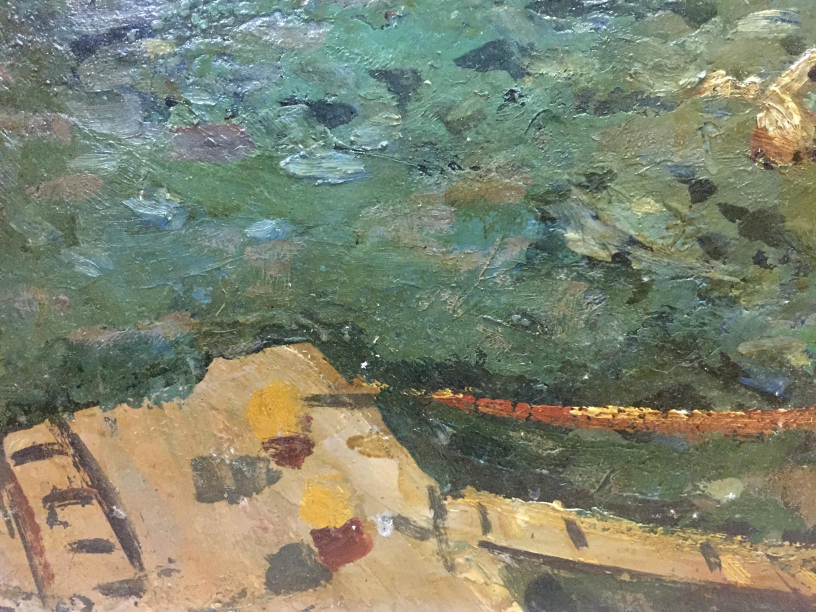 Textured impasto oil painting of River port by Karelin Vyacheslav