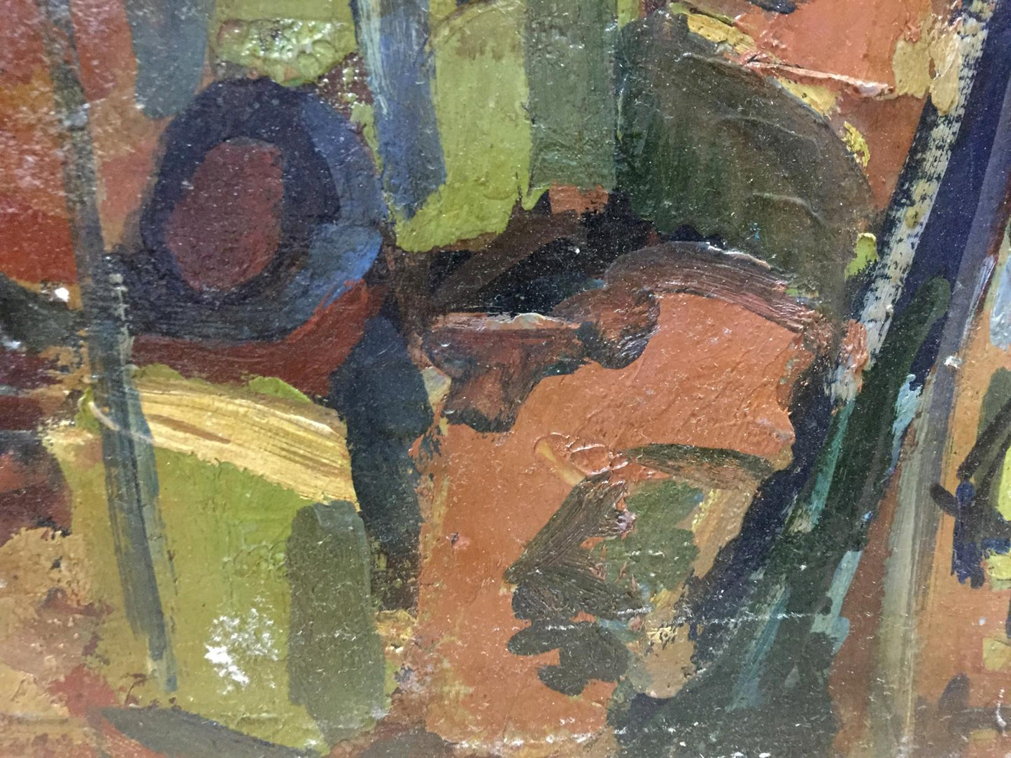 Abstract oil painting River port by Karelin Vyacheslav in earthy tones