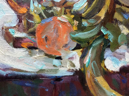 Oil painting of vibrant orange peach by Roses Bakaev Sergey Ivanovich