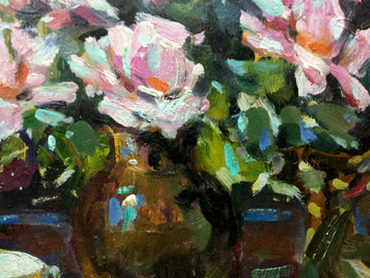 Oil painting of roses by Bakaev Sergey Ivanovich with pink flowers
