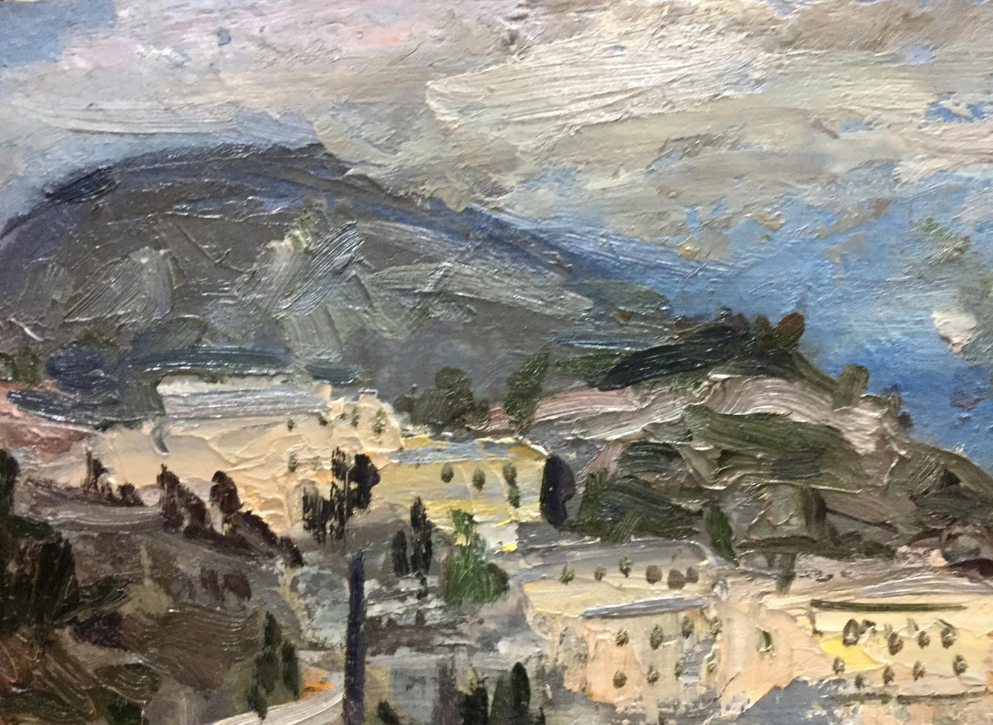Impressionistic oil painting by Karelin Vyacheslav Dmitrievich of hilly landscape