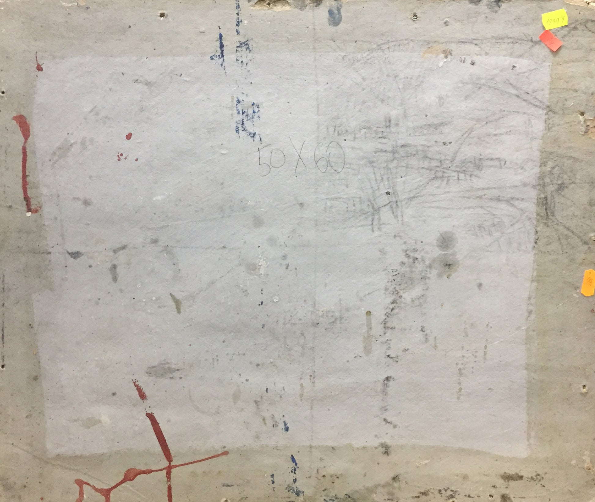 Weathered off-white paper back of Karelin oil painting city landscape