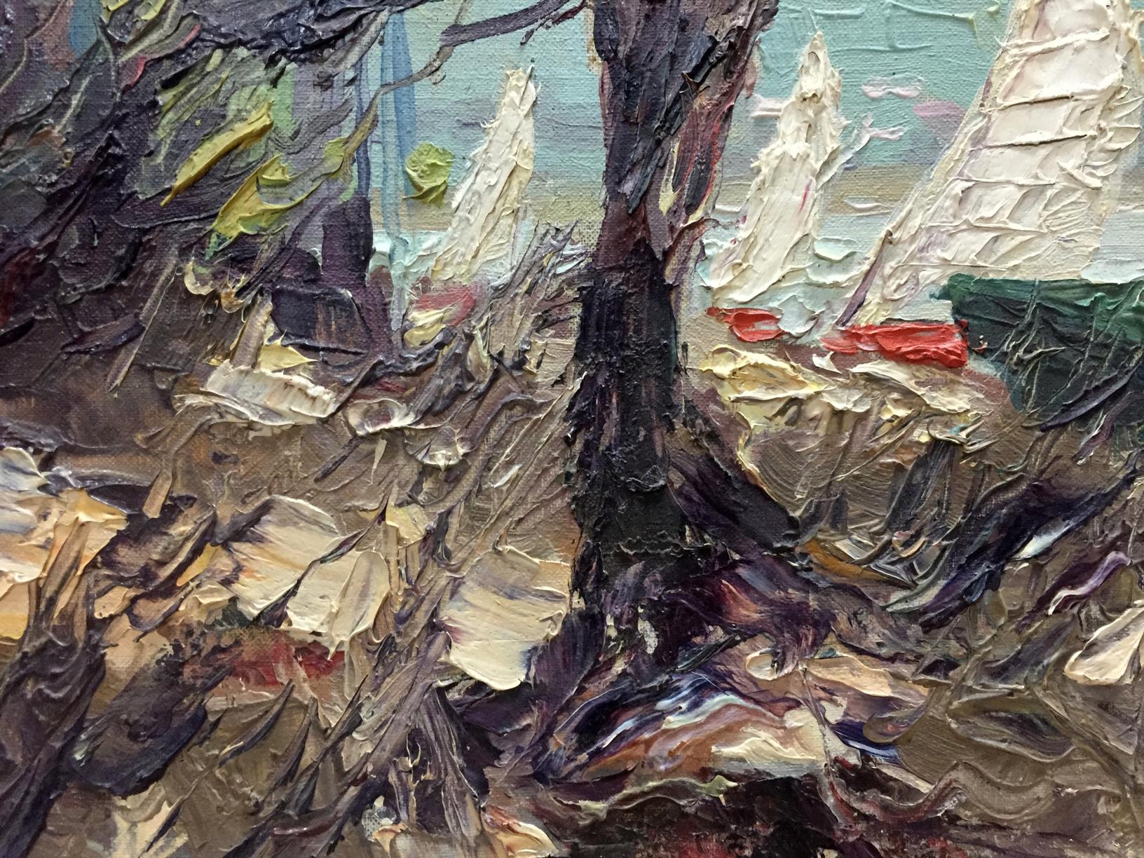 Oil painting Kiev by Wind Priymak B.N. textured tree trunks impasto