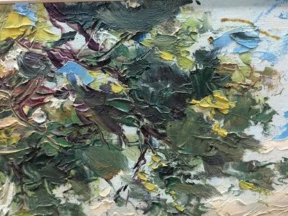 Oil painting Kiev by Wind Priymak B.N. textured green yellow blue brushstrokes