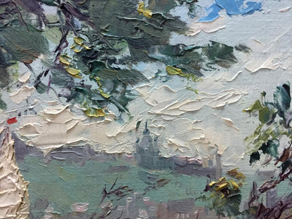 Oil painting Kiev by Wind Priymak B.N. lush green foliage textured art