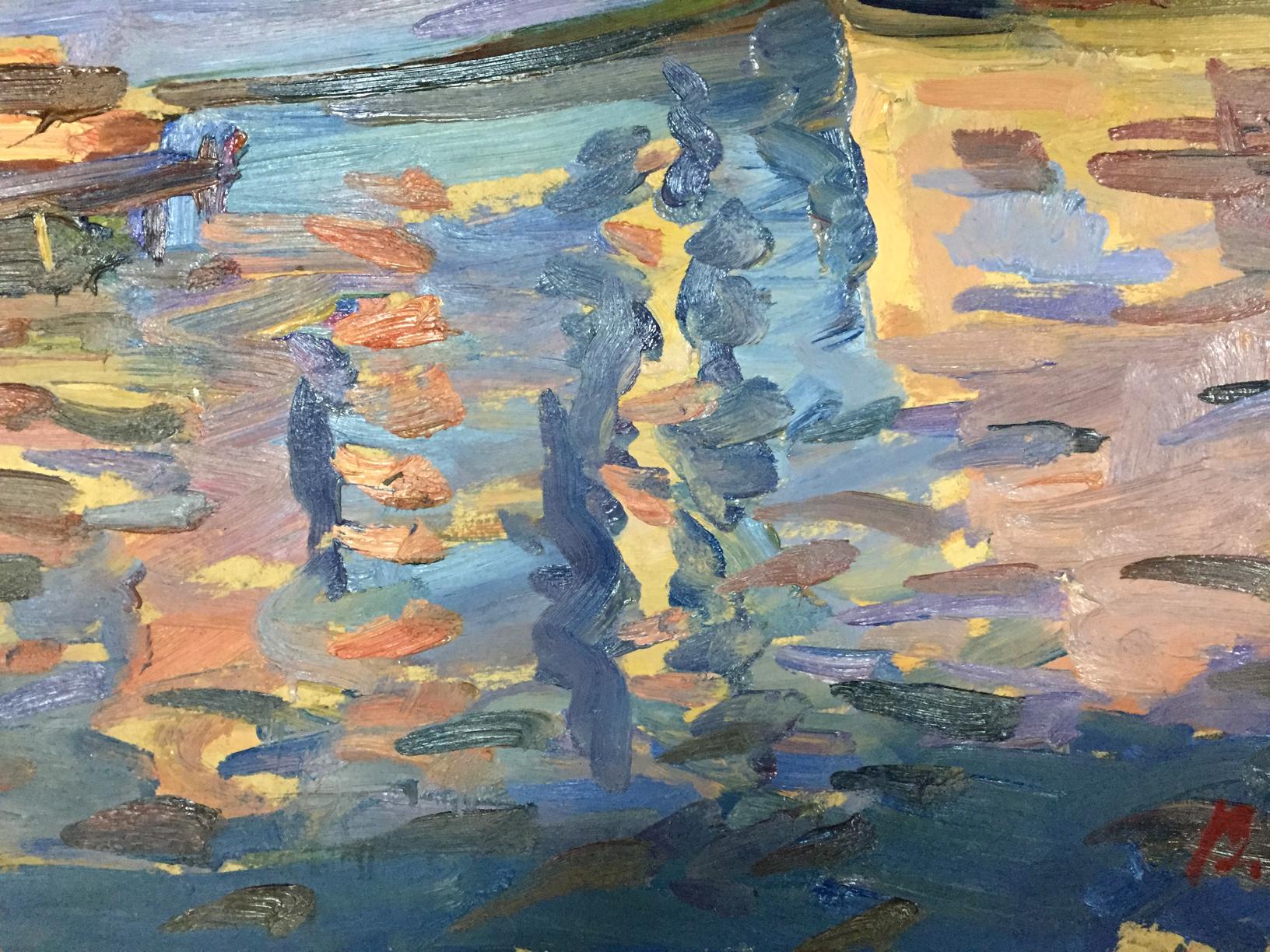 Vibrant impressionist oil painting In the port by Karelin Vyacheslav Dmitrievich