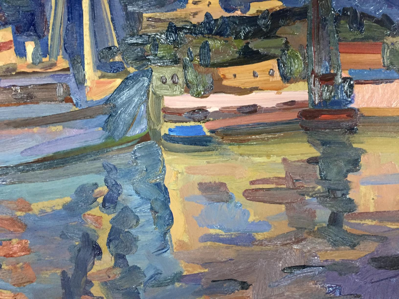 Vibrant impressionist oil painting of In the Port by Karelin Vyacheslav Dmitrievich