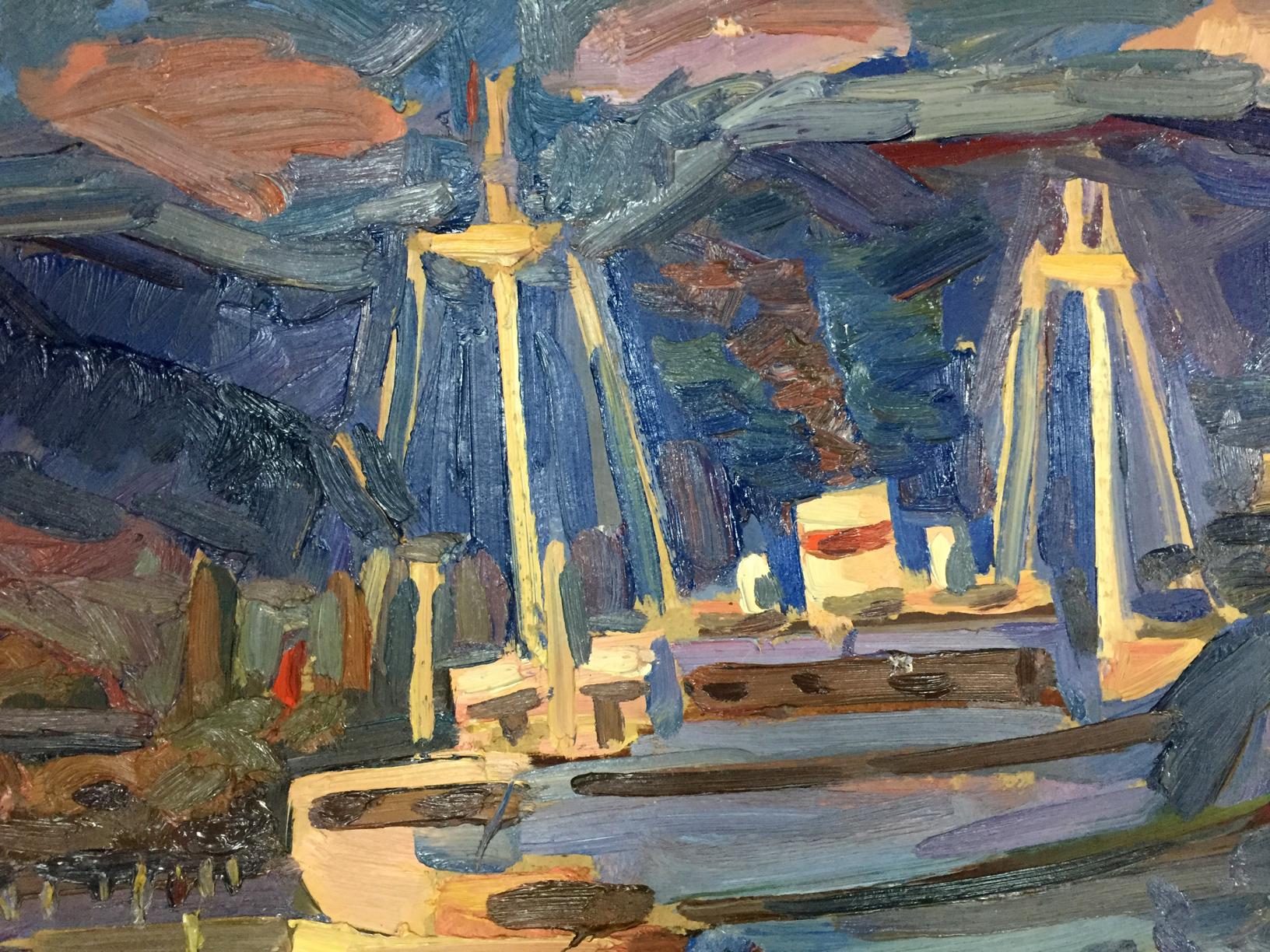 Oil painting In the port by Karelin Vyacheslav Dmitrievich, abstract blues and ochre