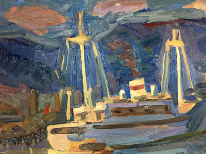 Oil painting In the port by Karelin Vyacheslav Dmitrievich, abstract blues and ochre