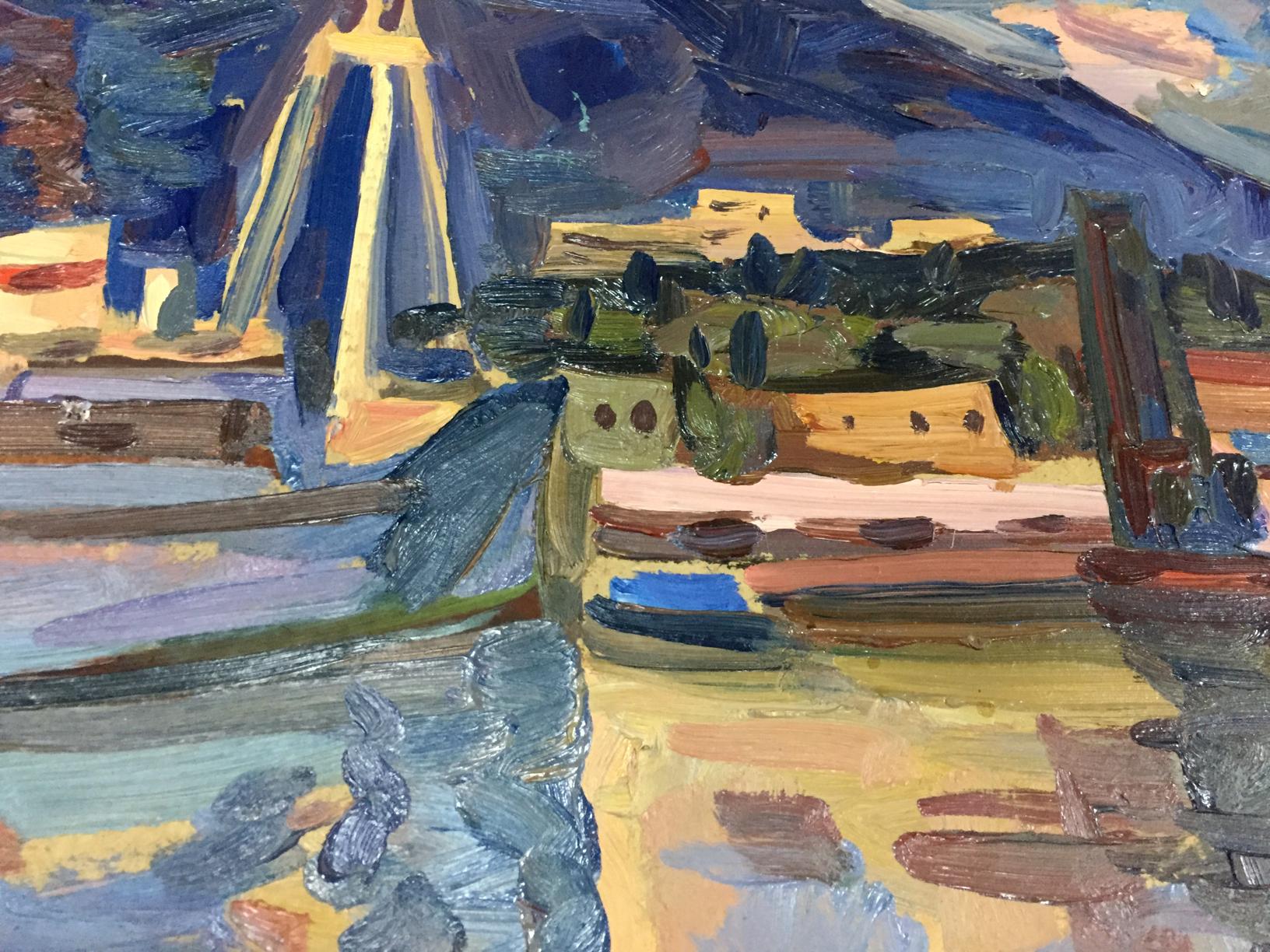 Vibrant impressionist oil painting of In the Port by Karelin Vyacheslav Dmitrievich
