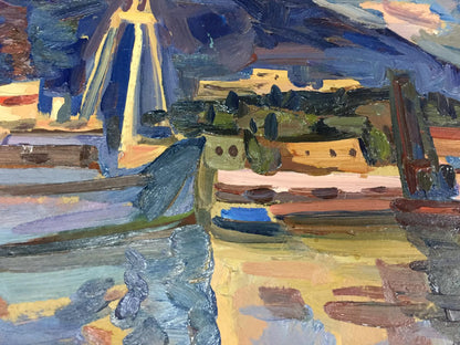 Vibrant impressionist oil painting of In the Port by Karelin Vyacheslav Dmitrievich