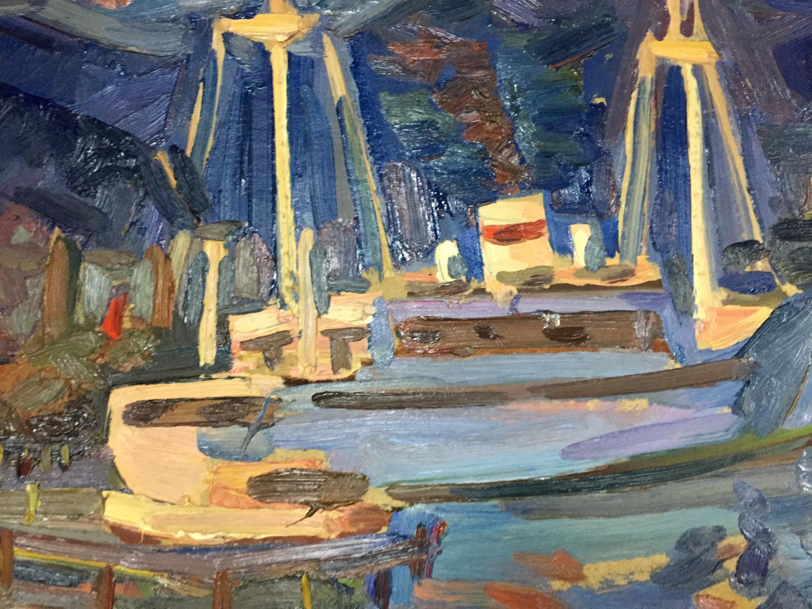 Vibrant impressionist oil painting of Karelin port by Vyacheslav Dmitrievich