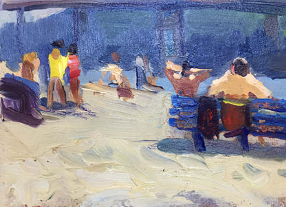 Vibrant impressionist beach scene oil painting by Popov I. A. By the river bank