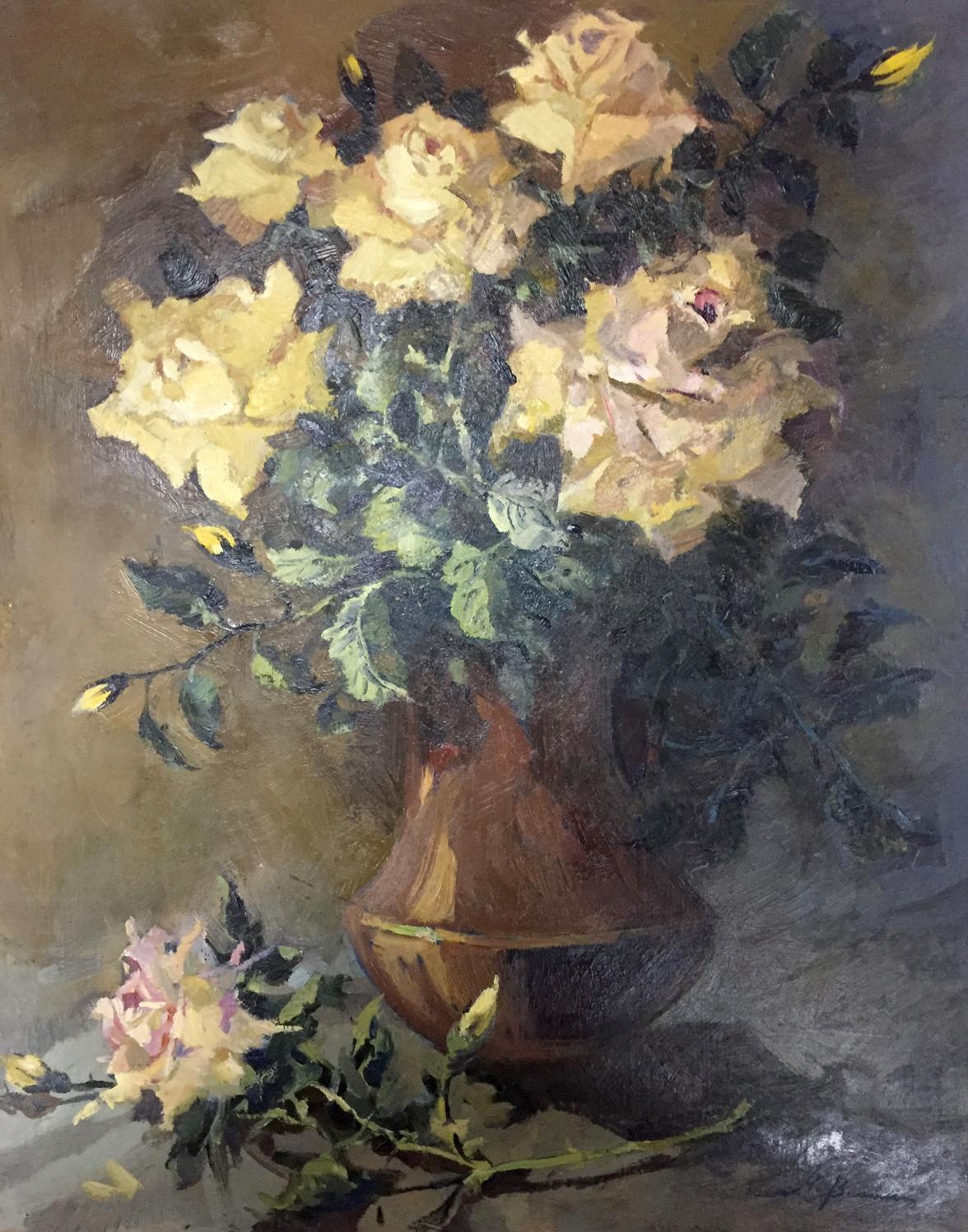 Oil painting of yellow roses by Vol’shteyn Moisey L’vovich