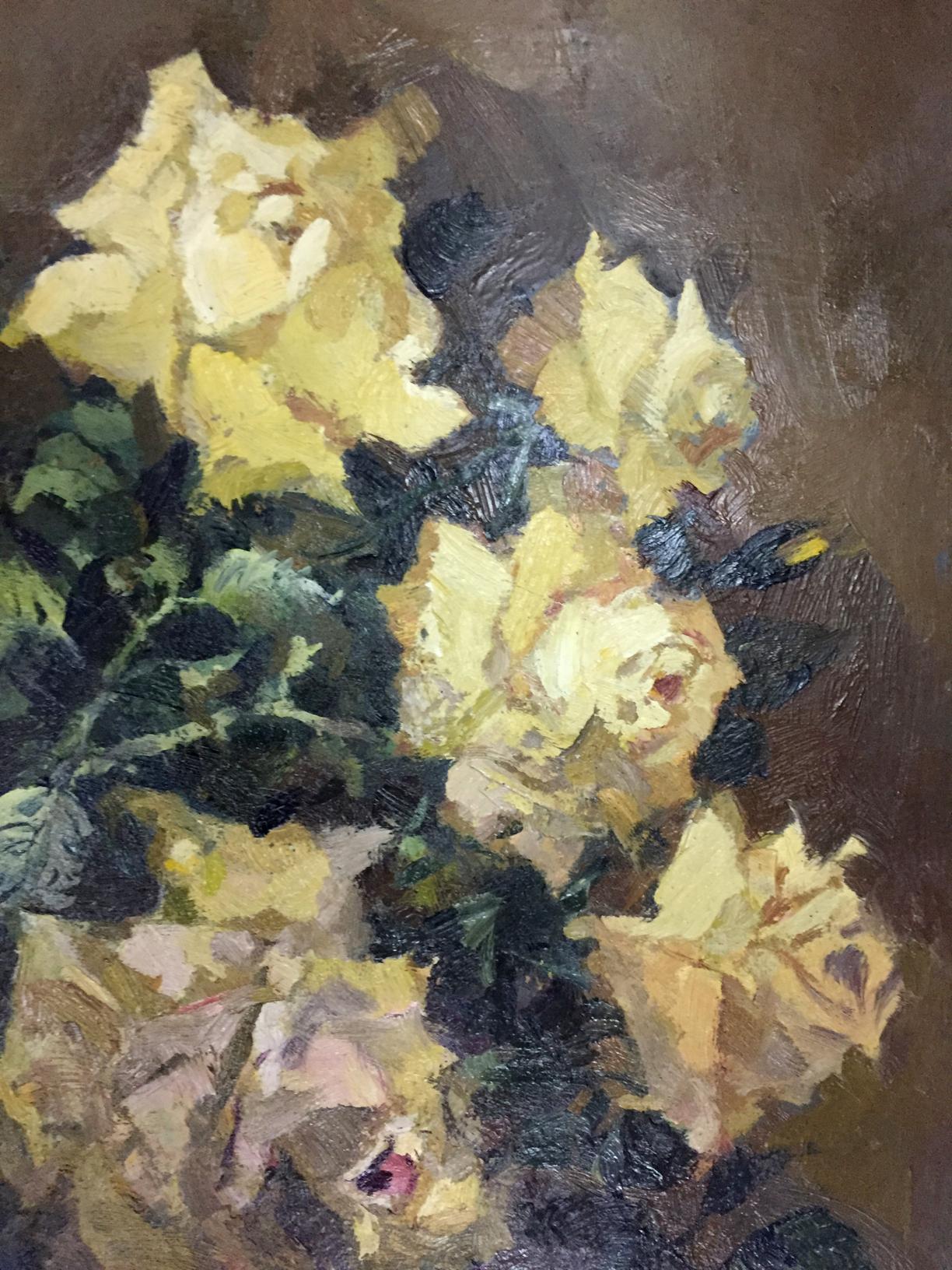 Impressionistic oil painting of yellow roses by Vol’shteyn Moisey L’vovich