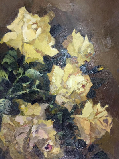 Impressionistic oil painting of yellow roses by Vol’shteyn Moisey L’vovich