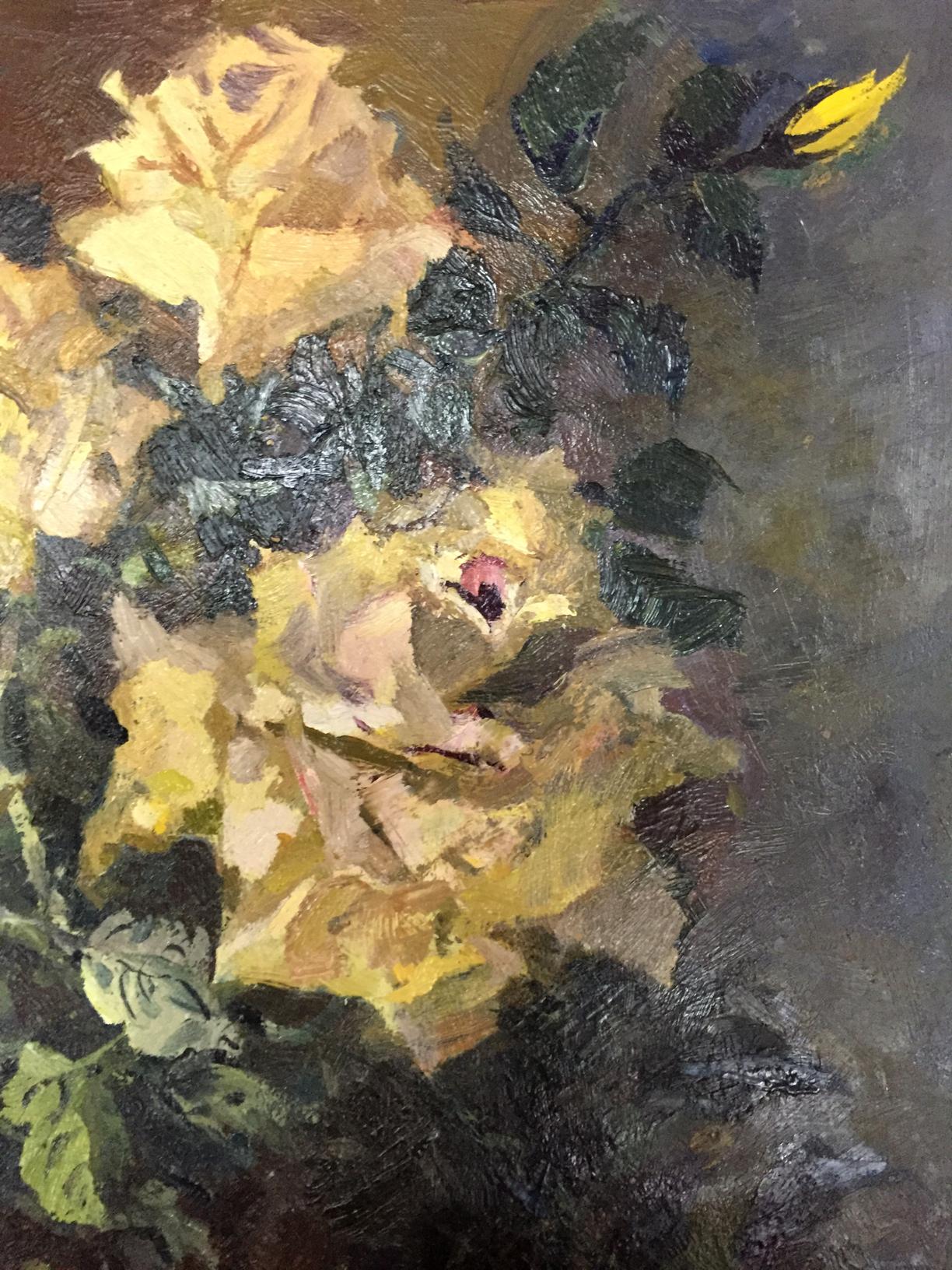 Textured oil painting of yellow roses by Vol’shteyn Moisey L’vovich
