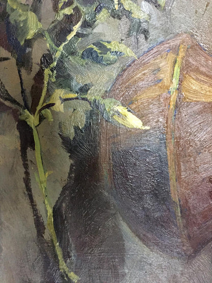 Oil painting of yellow roses by Vol’shteyn Moisey L’vovich with green vine
