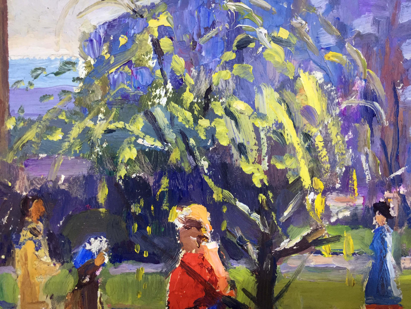 Vibrant impressionistic oil painting of park tree by I. Popov