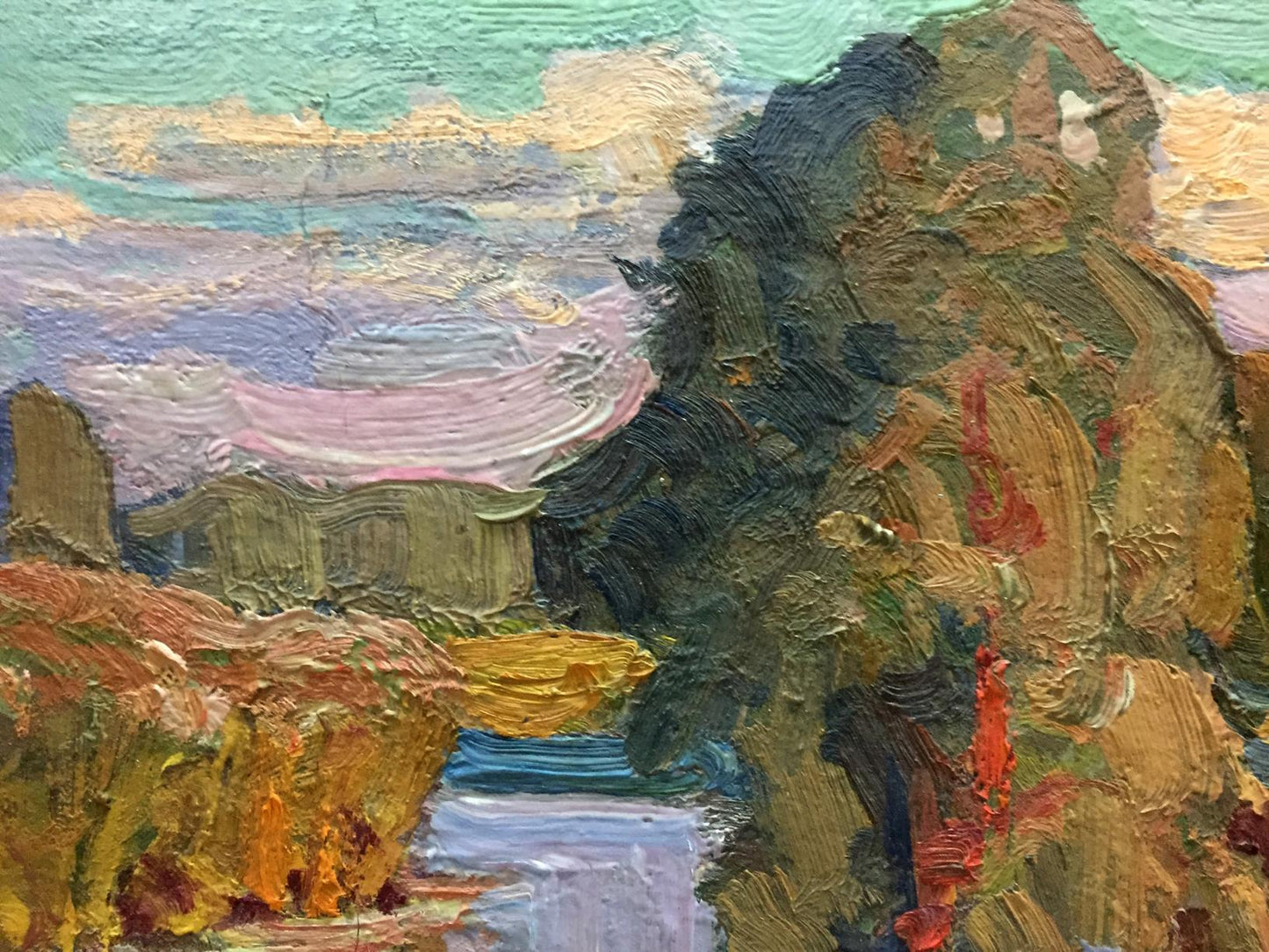 Impasto oil painting of early morning landscape by Fomin Anatoly Nikiforovich