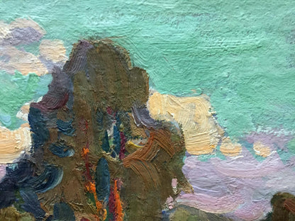 Oil painting Early morning by Fomin Anatoly Nikiforovich, textured mountain range