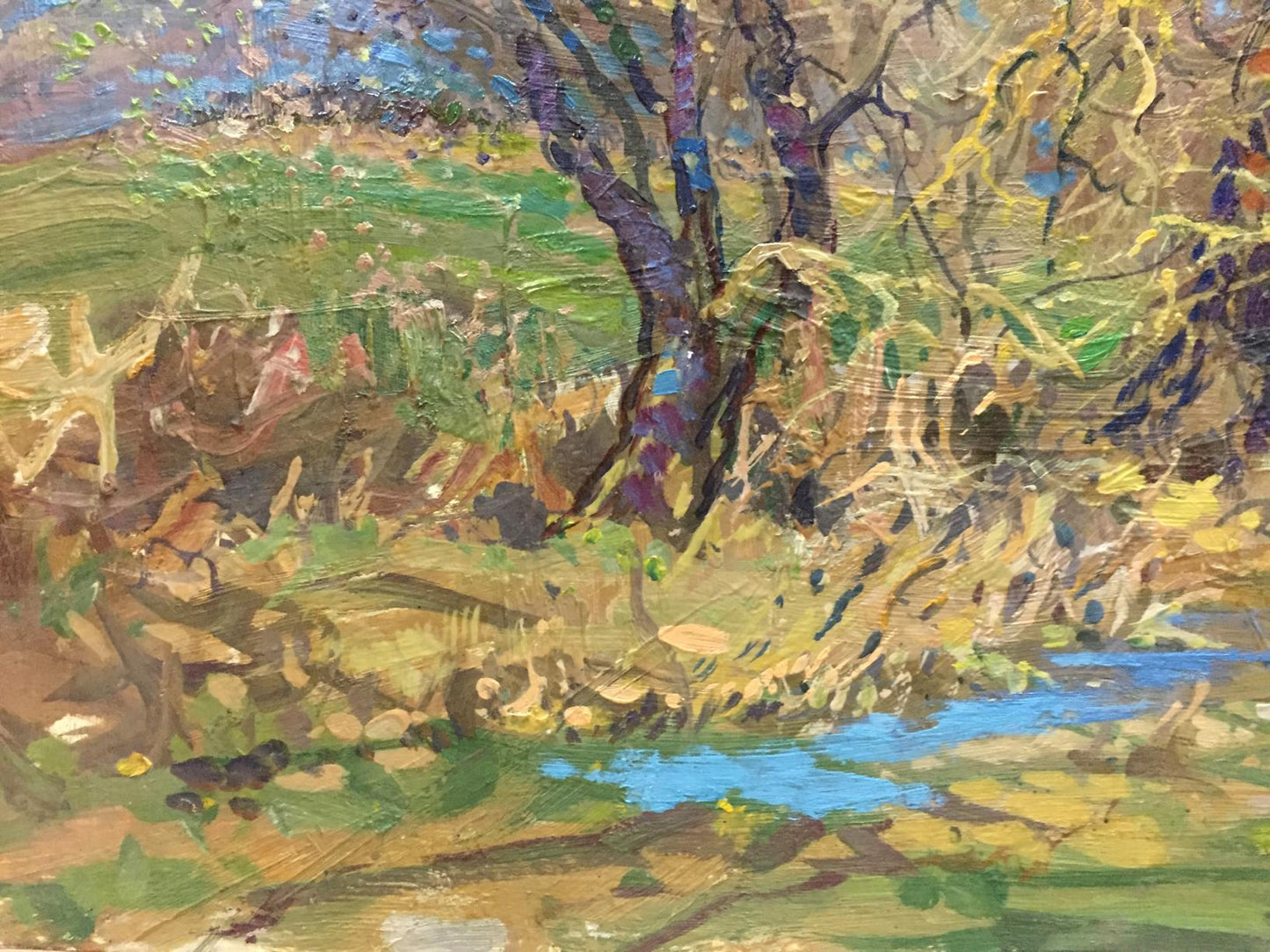 Vibrant impressionist oil painting Golden autumn by Olkhov Vladimir with textured tree