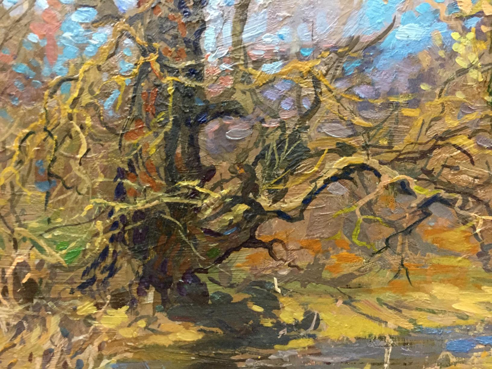 Oil painting Golden autumn by Olkhov Vladimir textured gnarled tree