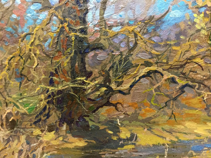 Oil painting Golden autumn by Olkhov Vladimir textured gnarled tree