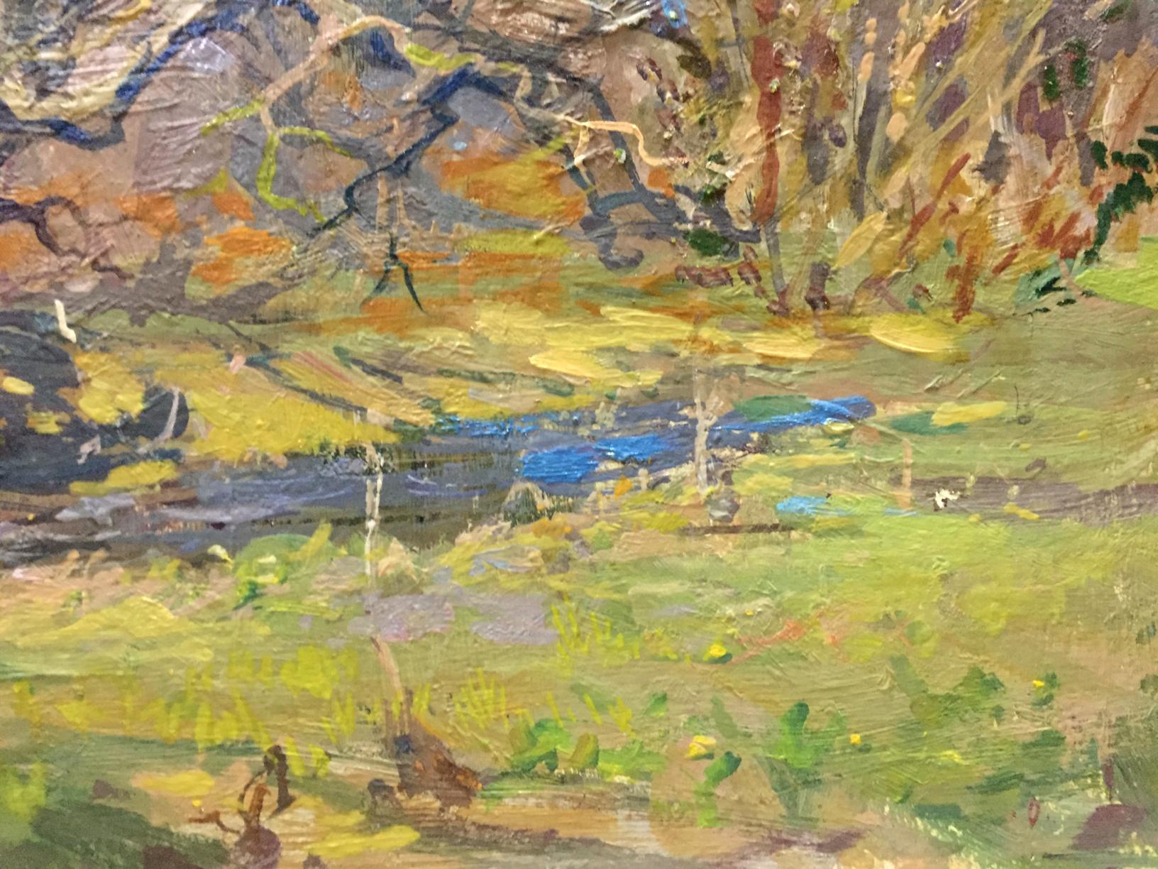 Golden autumn oil painting by Olkhov Vladimir impressionistic landscape