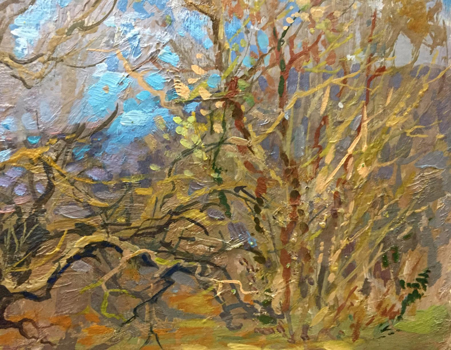Oil painting Golden Autumn by Olkhov Vladimir, impressionistic tree branches