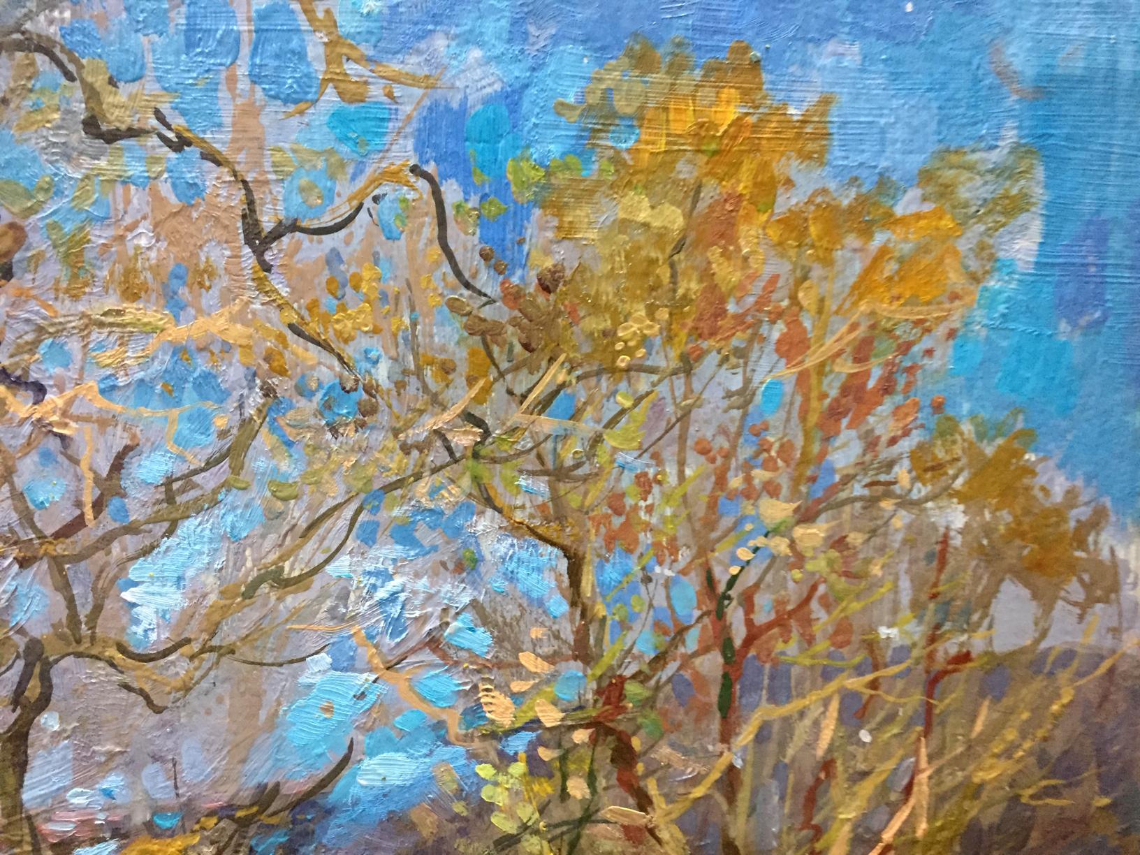 Oil painting Golden autumn by Olkhov Vladimir, vibrant impressionist foliage
