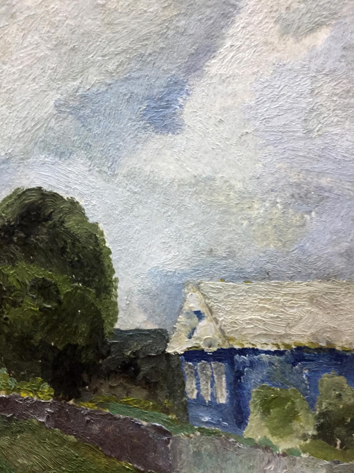 Oil painting by Dulfan Lucien Veniaminovich: blue house by tree