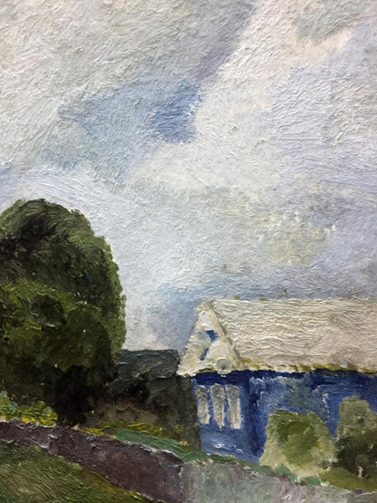 Oil painting by Dulfan Lucien Veniaminovich: blue house by tree