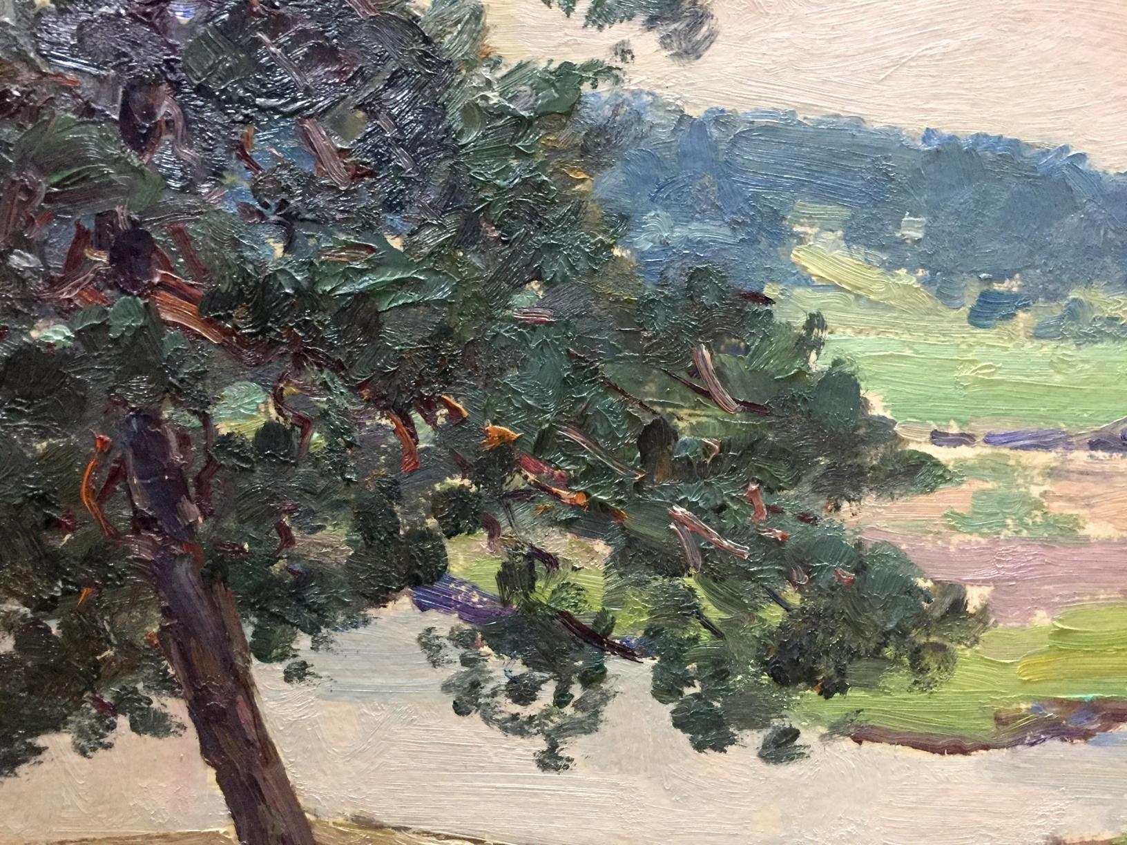 Oil painting of Forest outskirts tree with thick dark green foliage