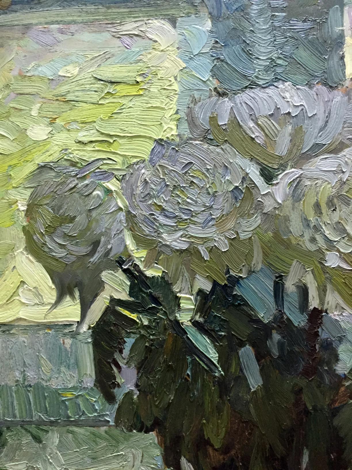 Oil painting Etude Zhezher by Anatoly Mikhailovich, impasto flowers