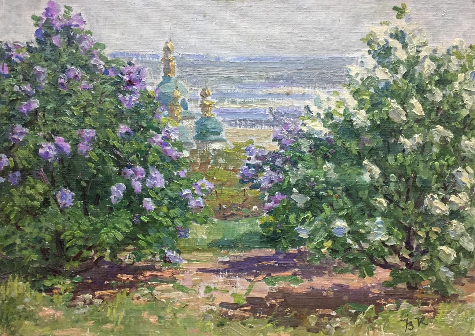 Vibrant oil painting Purple flowers Les by Tamara Semenovna with hills