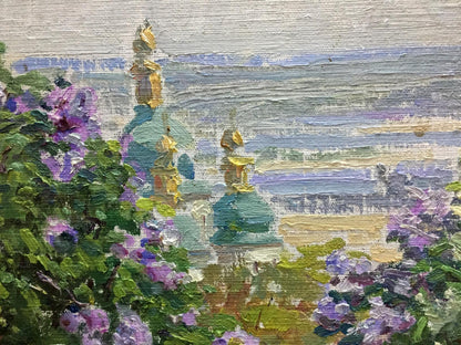 Oil painting Purple flowers Les by Tamara Semenovna