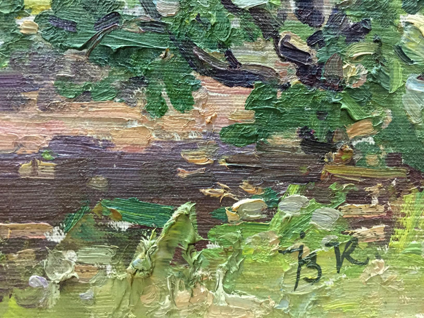 Impasto oil painting of purple flowers Les by Tamara Semenovna