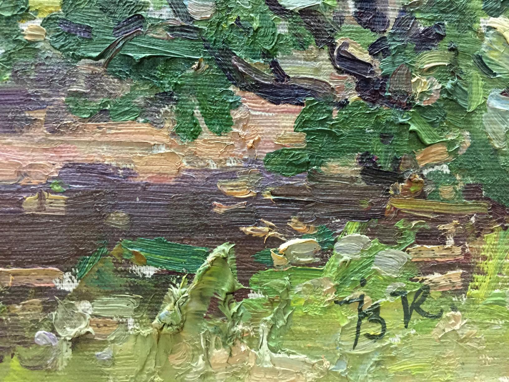 Impasto oil painting of purple flowers Les by Tamara Semenovna