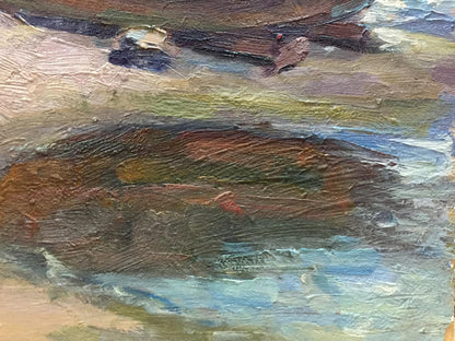 Textured impasto oil painting of fishing boats by Bozhenko Vasily Artemievich
