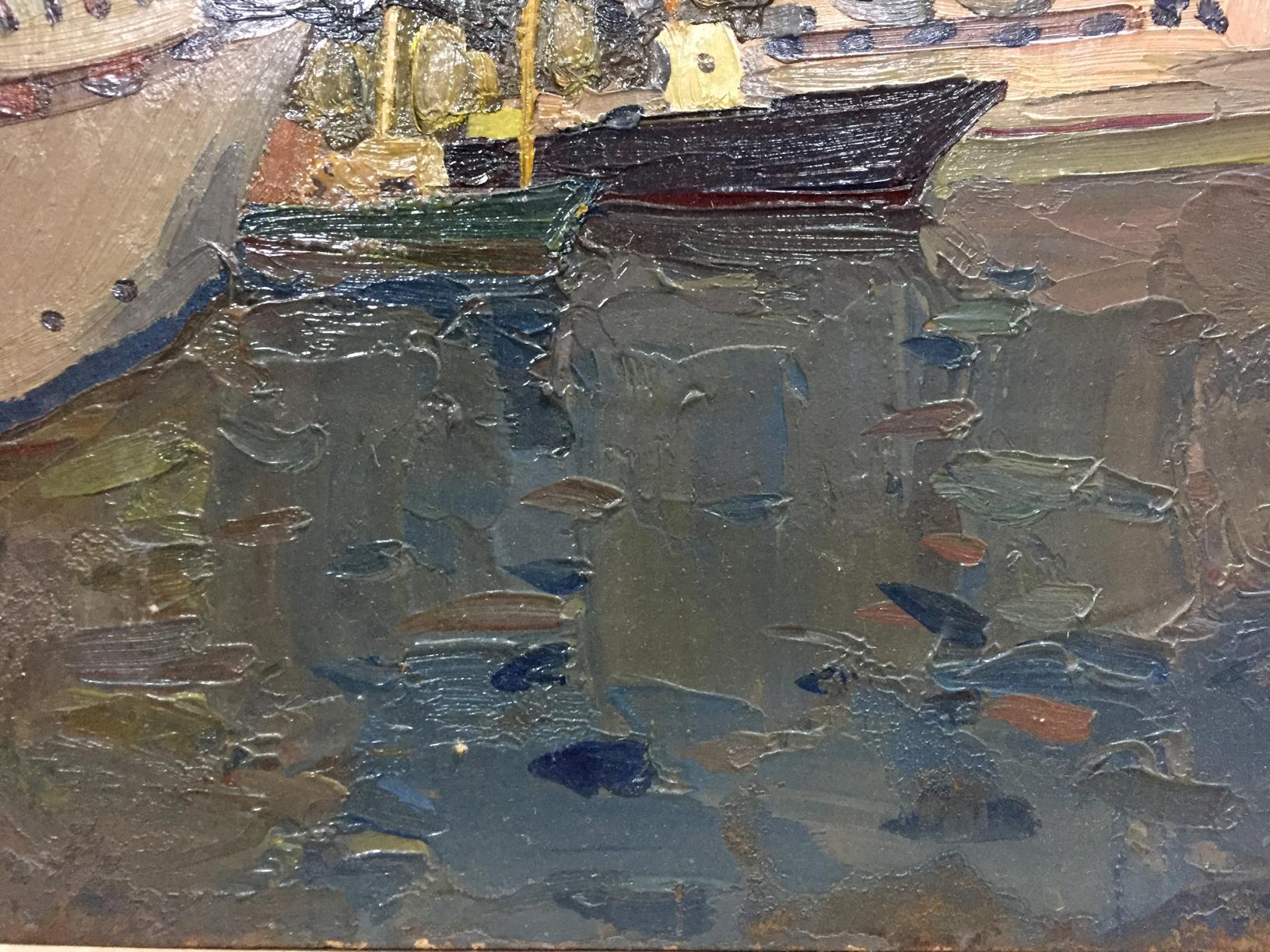 Impasto oil painting of harbor by Ship port Karelin Vyacheslav