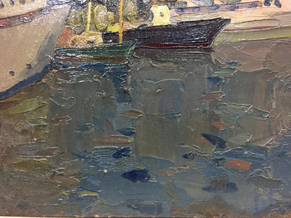Impasto oil painting of harbor by Ship port Karelin Vyacheslav