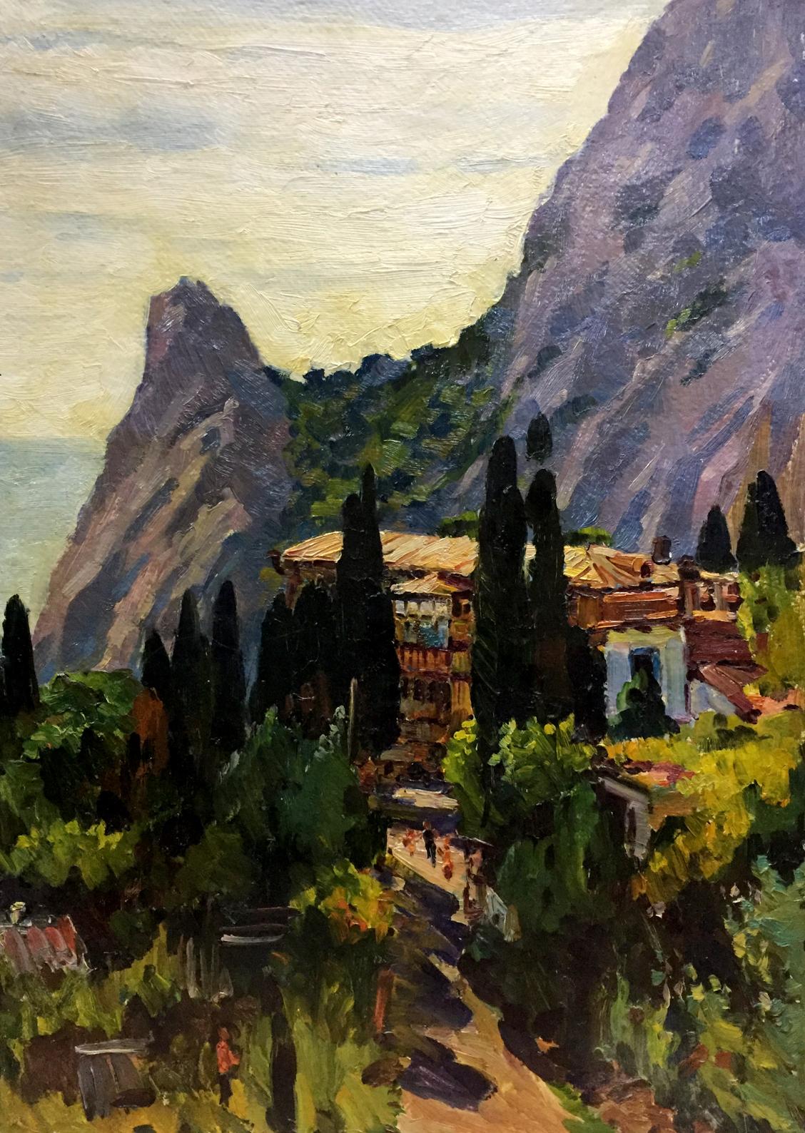 Vibrant oil painting of sunlit Simeiz village by Kolomoitsev Petr Mikhailovich