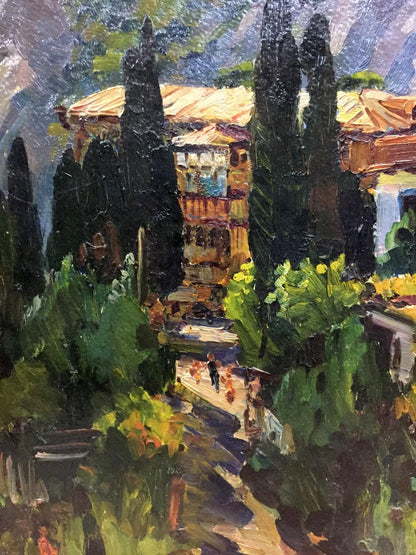 Vibrant impressionist oil painting of sunlit Simeiz villa by Petr Mikhailovich Kolomoitsev