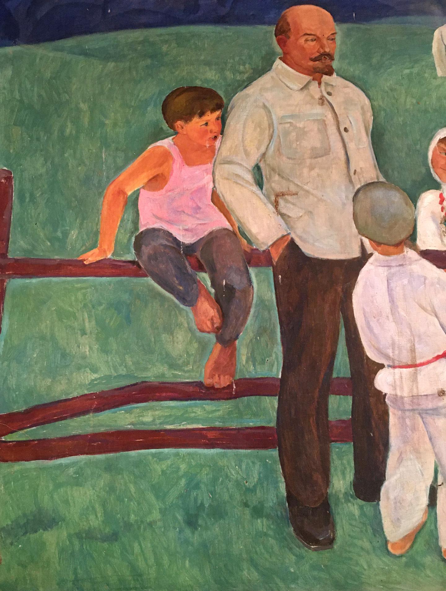 Oil painting portrait of Lenin with boys by Muravyov A. S
