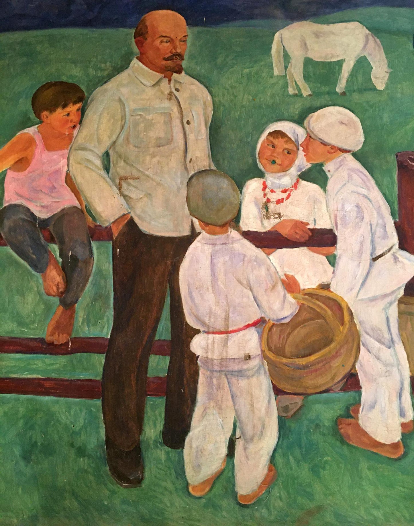 Oil painting portrait of Lenin with boys by Muravyov A.S