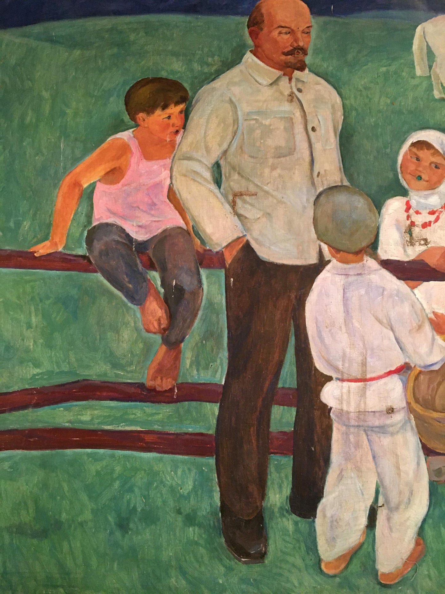 Impressionist oil portrait of Lenin with boys by Muravyov A. S