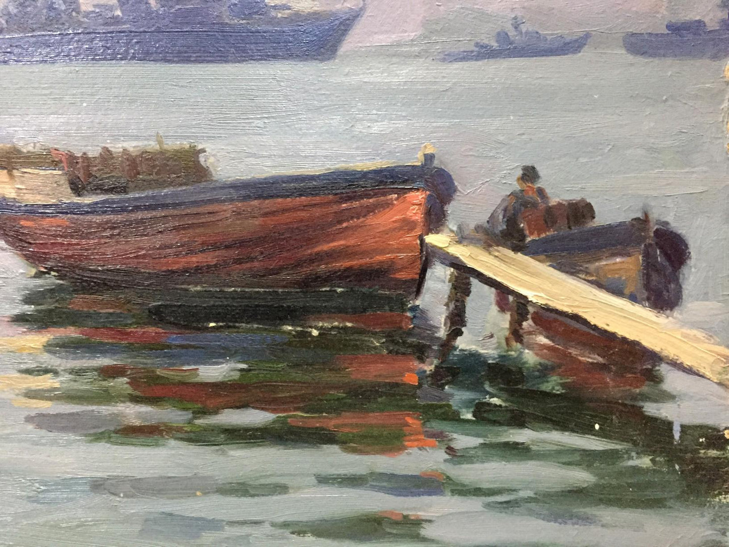 Oil painting of rustic rowboat in S. Bay by Kolomoitsev Petr Mikhailovich